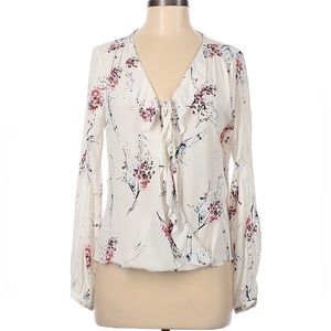 White House Black Market White Blouse with Floral Pattern